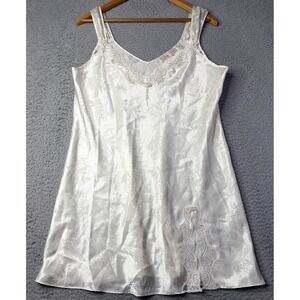Vintage Oscar De La Renta Pink Label Slip Dress Womens Large White Lace Lingerie